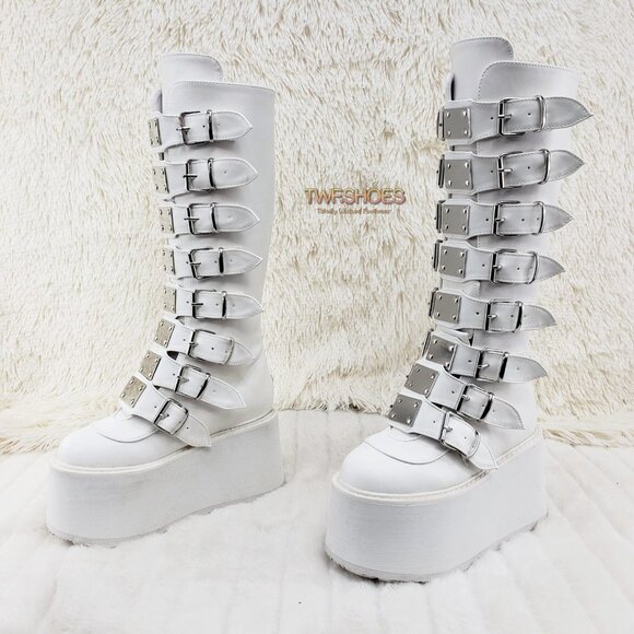 White Platform Goth Punk Rave Festival Knee Boots - Picture 7 of 11